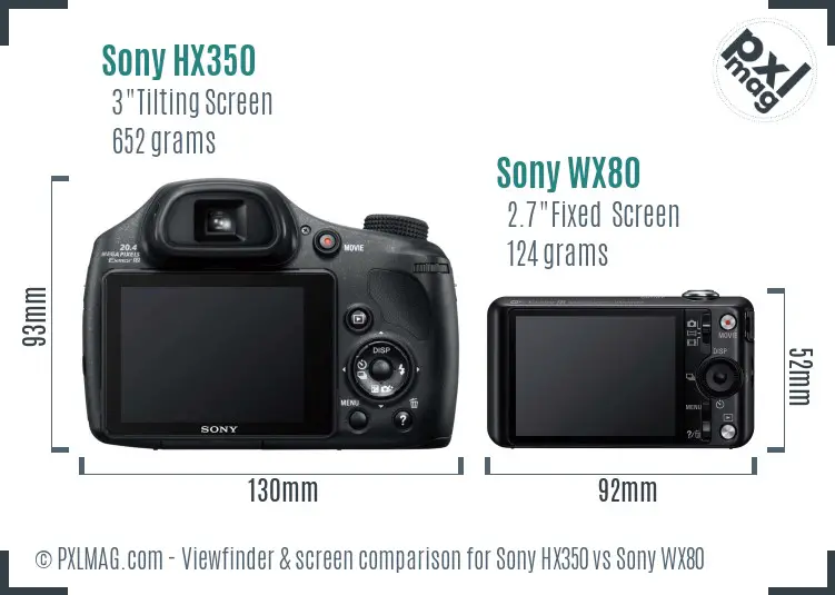 Sony HX350 vs Sony WX80 Screen and Viewfinder comparison
