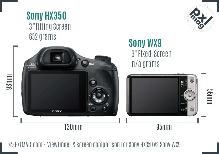 Sony HX350 vs Sony WX9 Screen and Viewfinder comparison