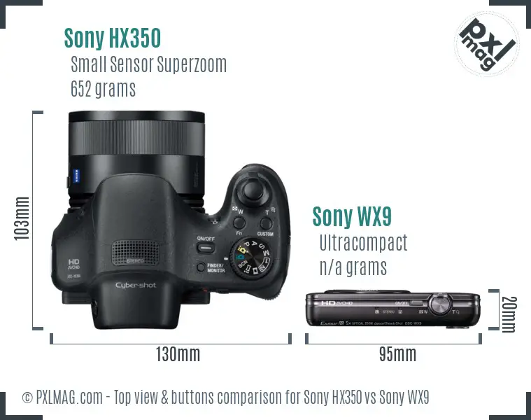 Sony HX350 vs Sony WX9 top view buttons comparison