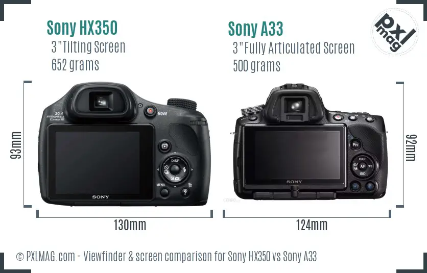 Sony HX350 vs Sony A33 Screen and Viewfinder comparison