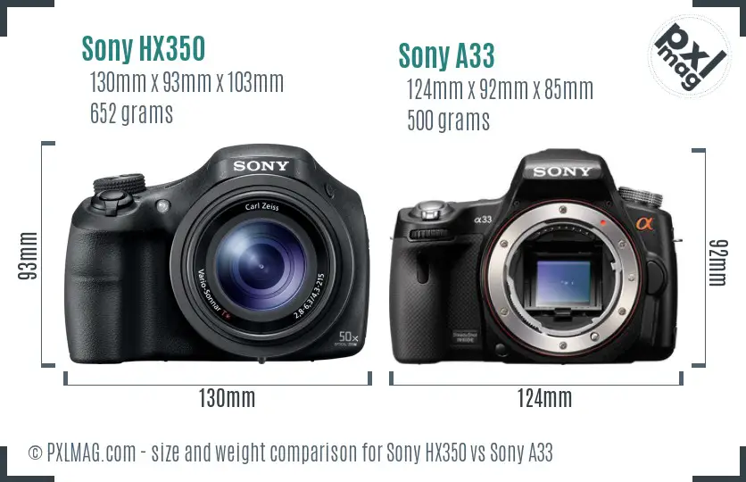 Sony HX350 vs Sony A33 size comparison