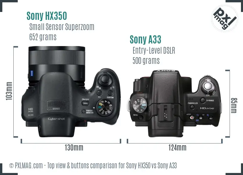 Sony HX350 vs Sony A33 top view buttons comparison