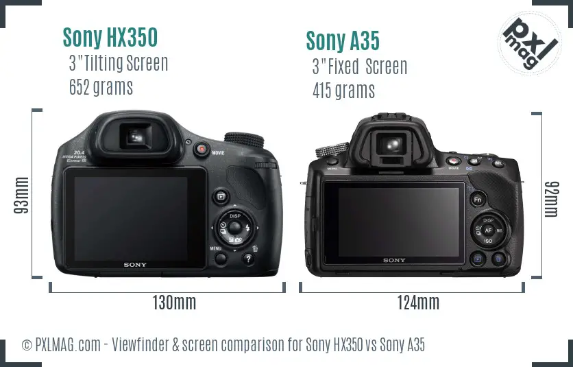 Sony HX350 vs Sony A35 Screen and Viewfinder comparison