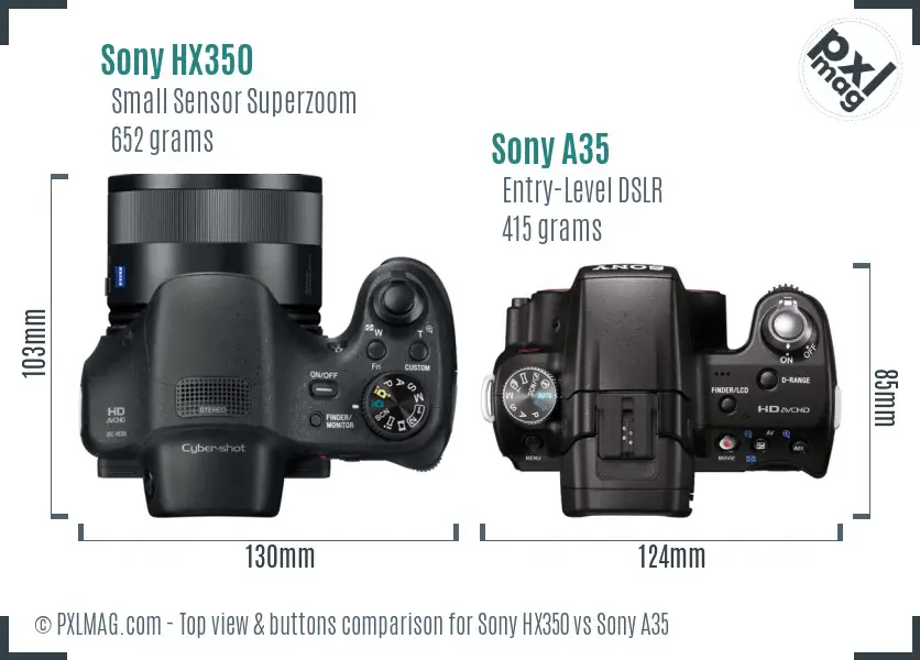 Sony HX350 vs Sony A35 top view buttons comparison