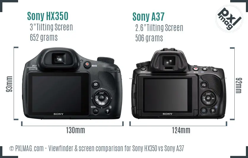 Sony HX350 vs Sony A37 Screen and Viewfinder comparison