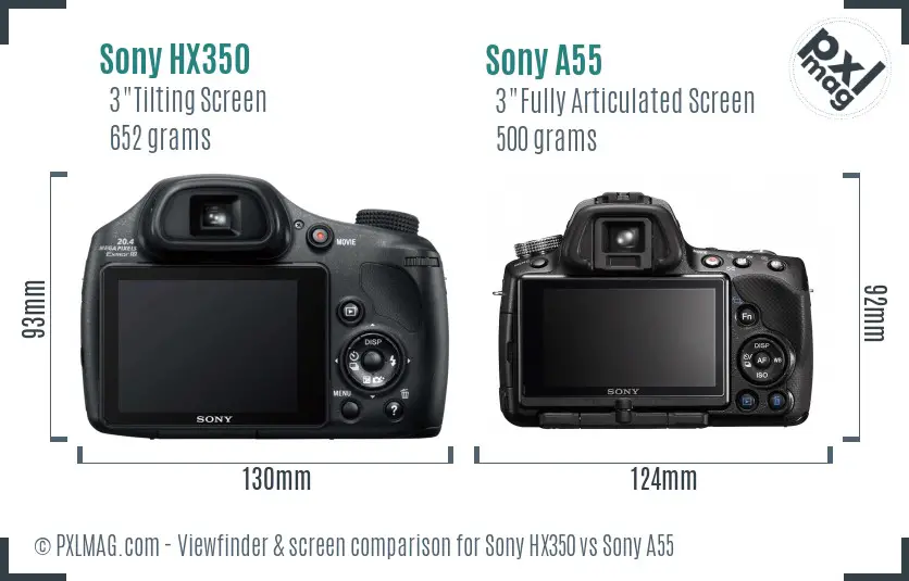 Sony HX350 vs Sony A55 Screen and Viewfinder comparison