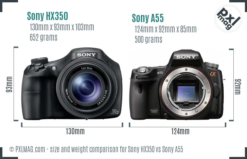 Sony HX350 vs Sony A55 size comparison