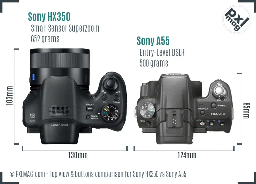 Sony HX350 vs Sony A55 top view buttons comparison