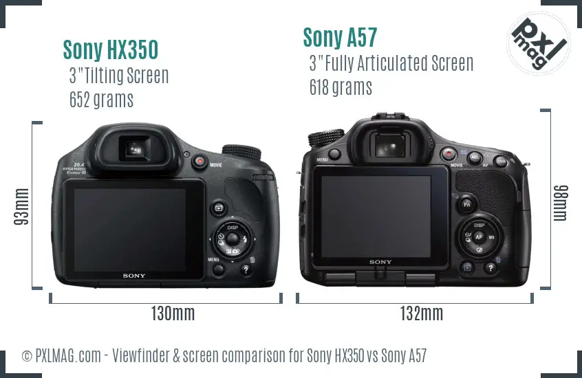 Sony HX350 vs Sony A57 Screen and Viewfinder comparison
