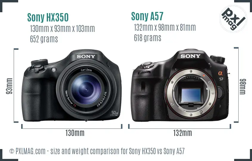 Sony HX350 vs Sony A57 size comparison