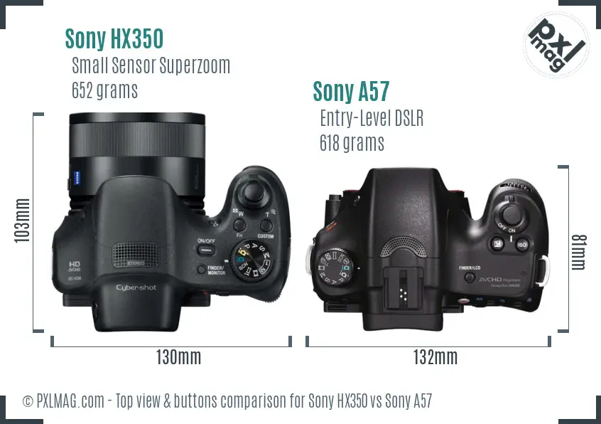 Sony HX350 vs Sony A57 top view buttons comparison