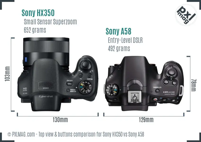 Sony HX350 vs Sony A58 top view buttons comparison