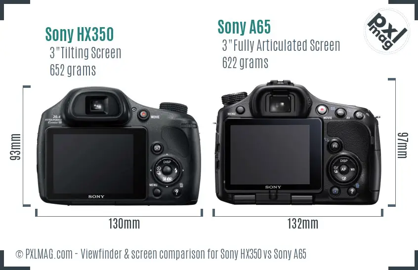 Sony HX350 vs Sony A65 Screen and Viewfinder comparison