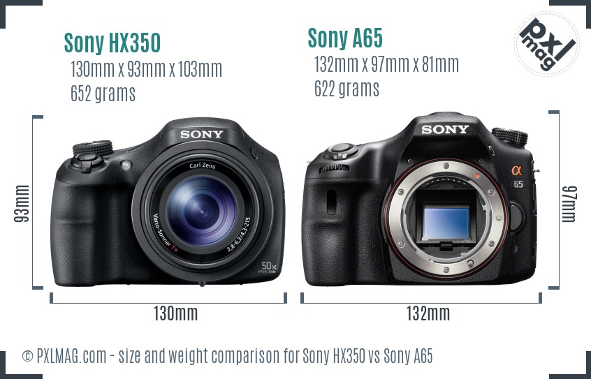 Sony HX350 vs Sony A65 size comparison