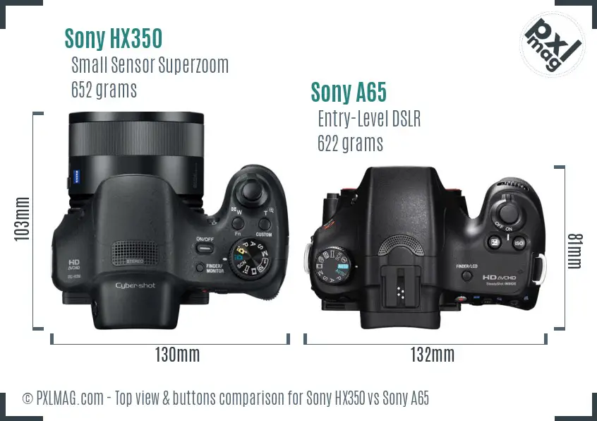 Sony HX350 vs Sony A65 top view buttons comparison