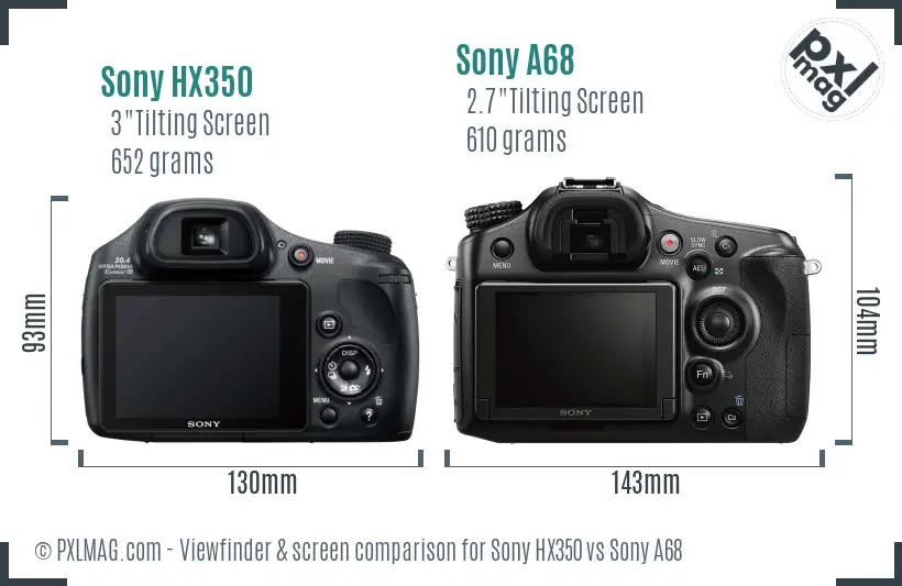 Sony HX350 vs Sony A68 Screen and Viewfinder comparison