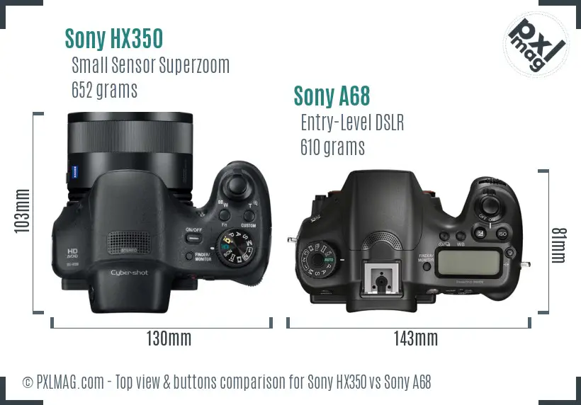 Sony HX350 vs Sony A68 top view buttons comparison