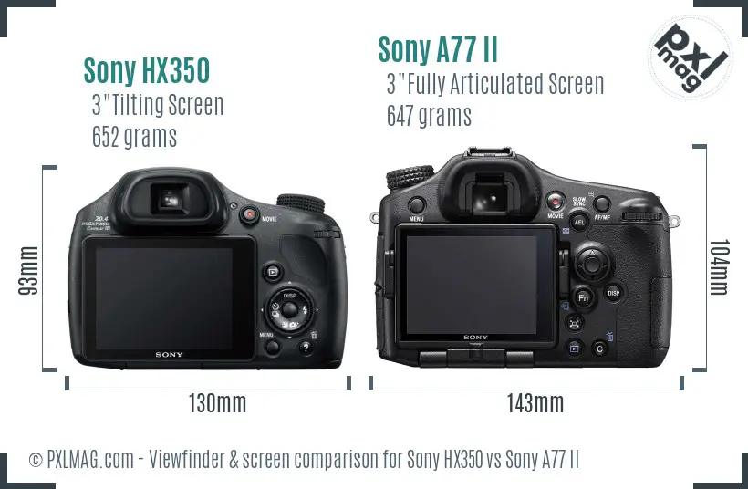 Sony HX350 vs Sony A77 II Screen and Viewfinder comparison