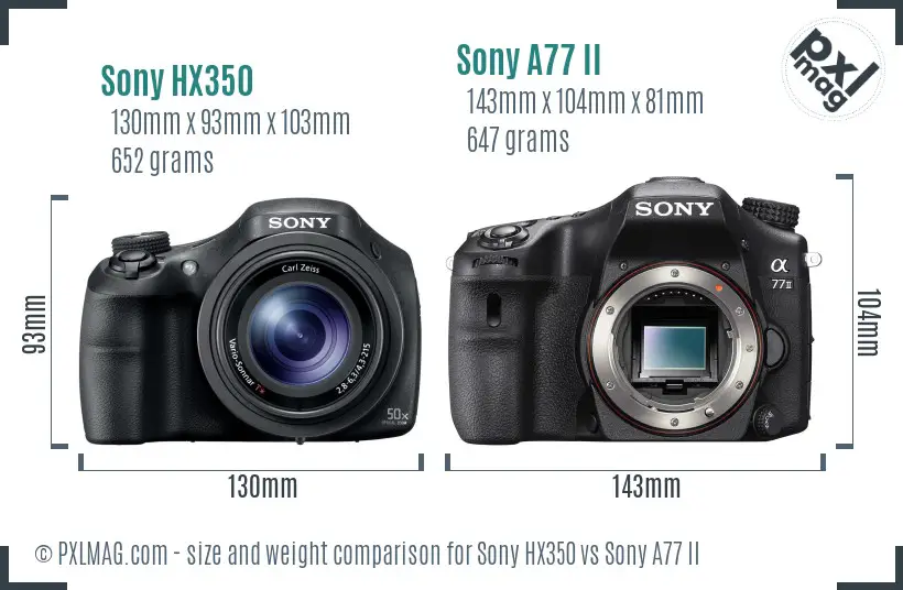 Sony HX350 vs Sony A77 II size comparison