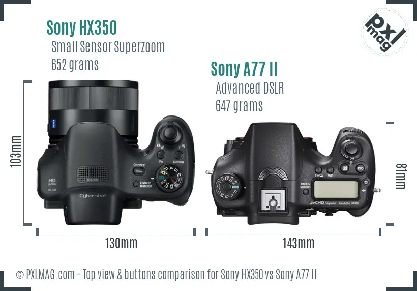 Sony HX350 vs Sony A77 II top view buttons comparison