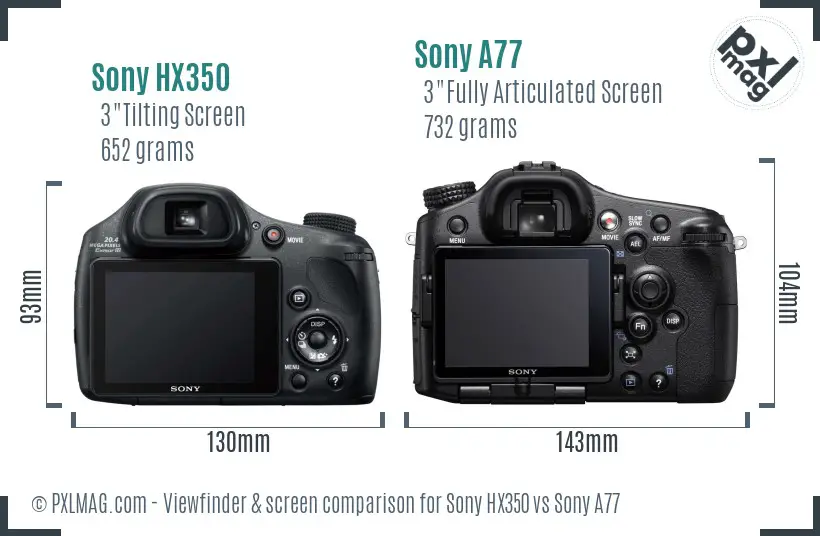 Sony HX350 vs Sony A77 Screen and Viewfinder comparison
