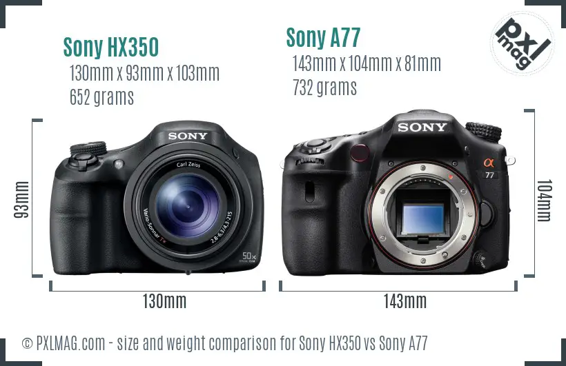 Sony HX350 vs Sony A77 size comparison