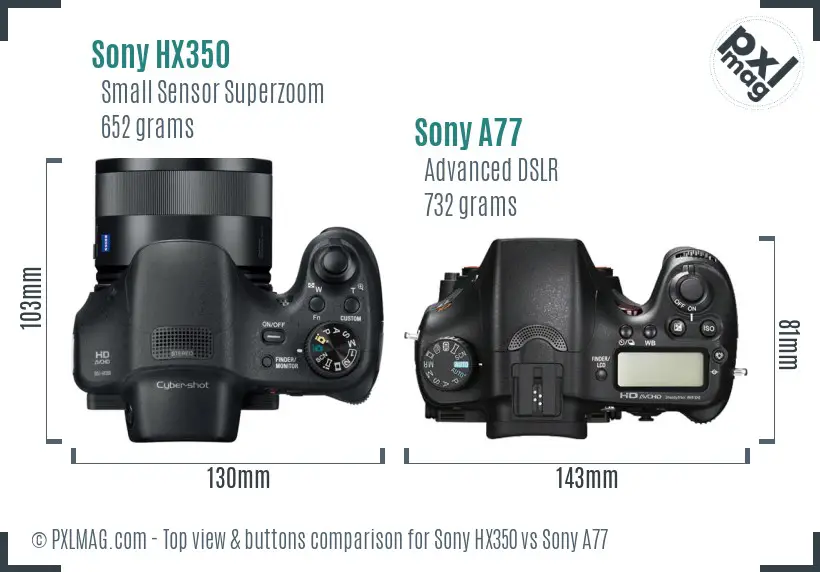Sony HX350 vs Sony A77 top view buttons comparison