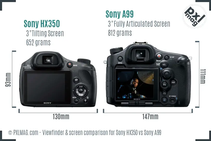 Sony HX350 vs Sony A99 Screen and Viewfinder comparison