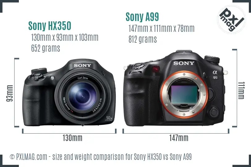 Sony HX350 vs Sony A99 size comparison