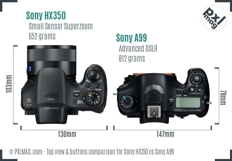Sony HX350 vs Sony A99 top view buttons comparison