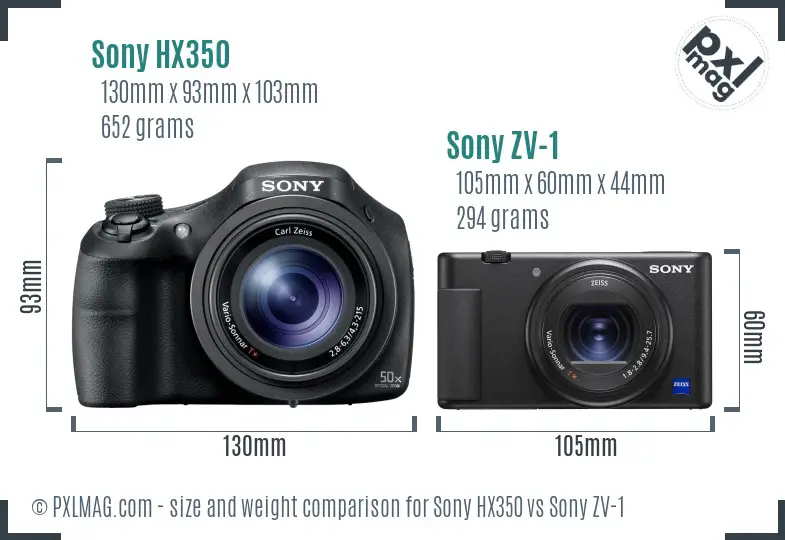 Sony HX350 vs Sony ZV-1 size comparison