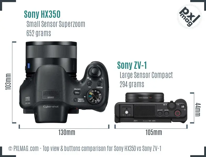 Sony HX350 vs Sony ZV-1 top view buttons comparison
