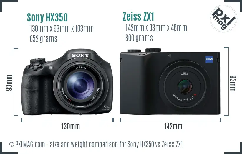 Sony HX350 vs Zeiss ZX1 size comparison