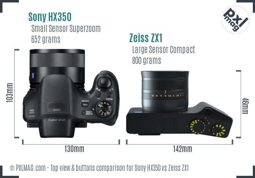 Sony HX350 vs Zeiss ZX1 top view buttons comparison