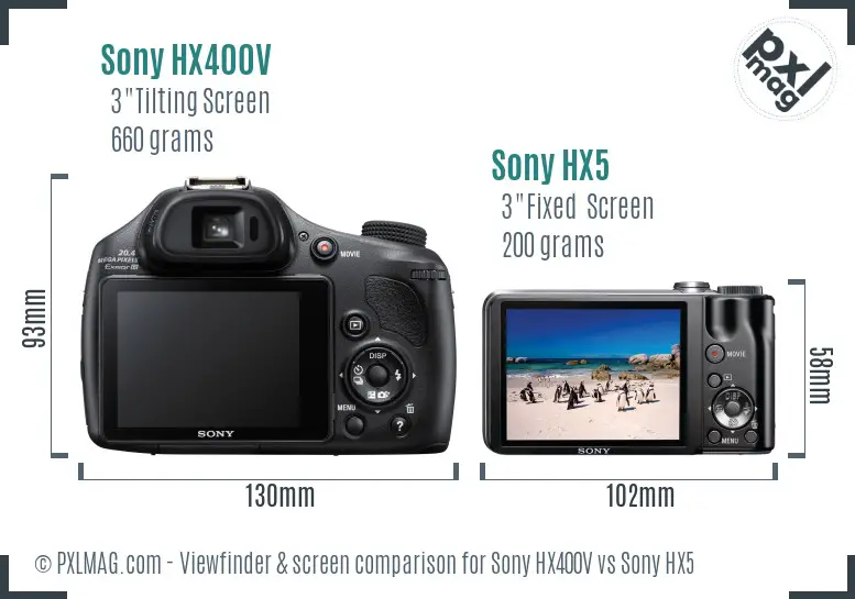 Sony HX400V vs Sony HX5 Screen and Viewfinder comparison