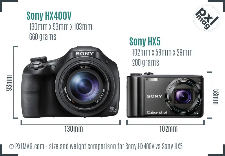 Sony HX400V vs Sony HX5 size comparison