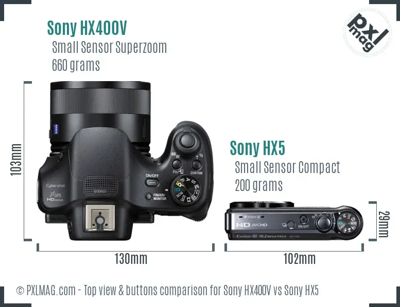 Sony HX400V vs Sony HX5 top view buttons comparison