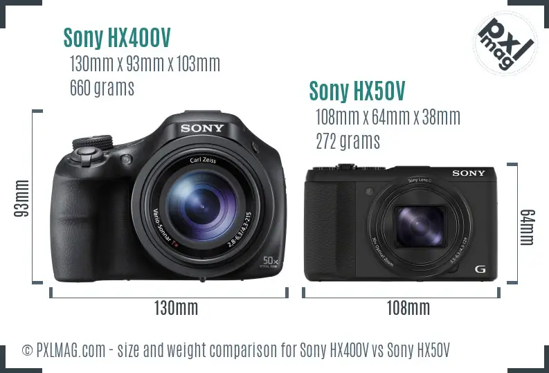 Sony HX400V vs Sony HX50V size comparison