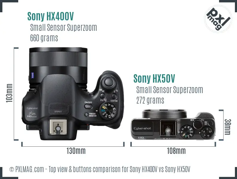 Sony HX400V vs Sony HX50V top view buttons comparison