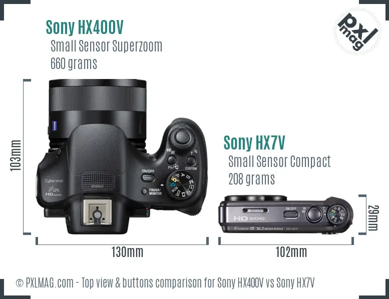 Sony HX400V vs Sony HX7V top view buttons comparison