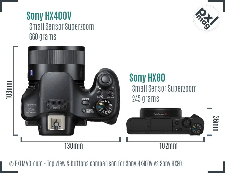 Sony HX400V vs Sony HX80 top view buttons comparison