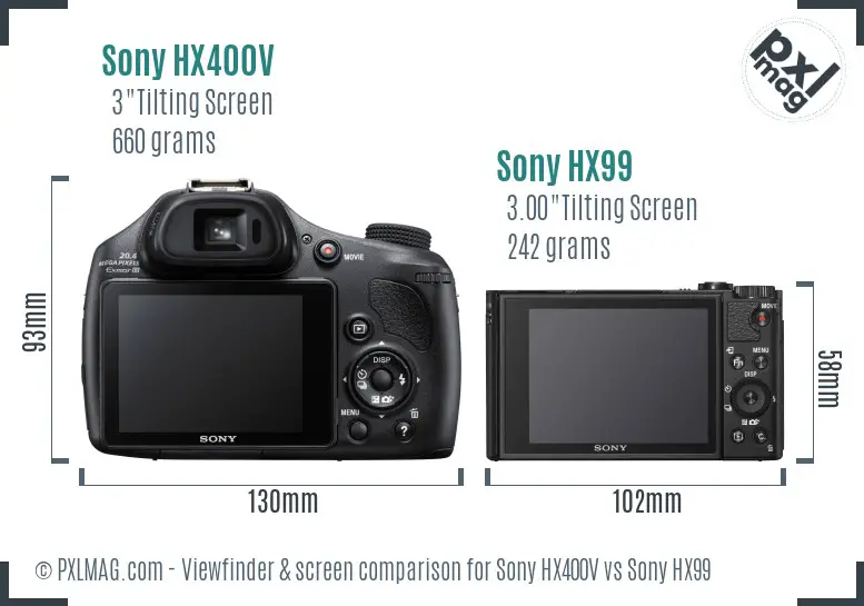 Sony HX400V vs Sony HX99 Screen and Viewfinder comparison