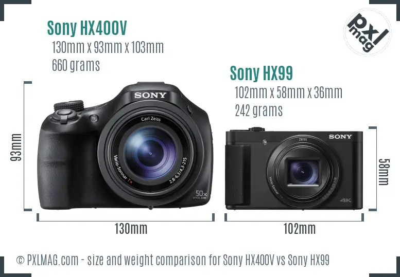 Sony HX400V vs Sony HX99 size comparison