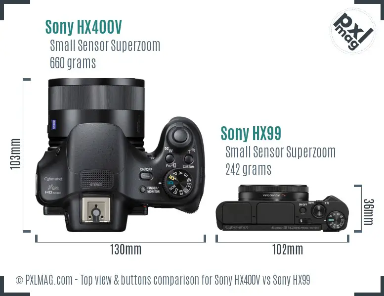 Sony HX400V vs Sony HX99 top view buttons comparison