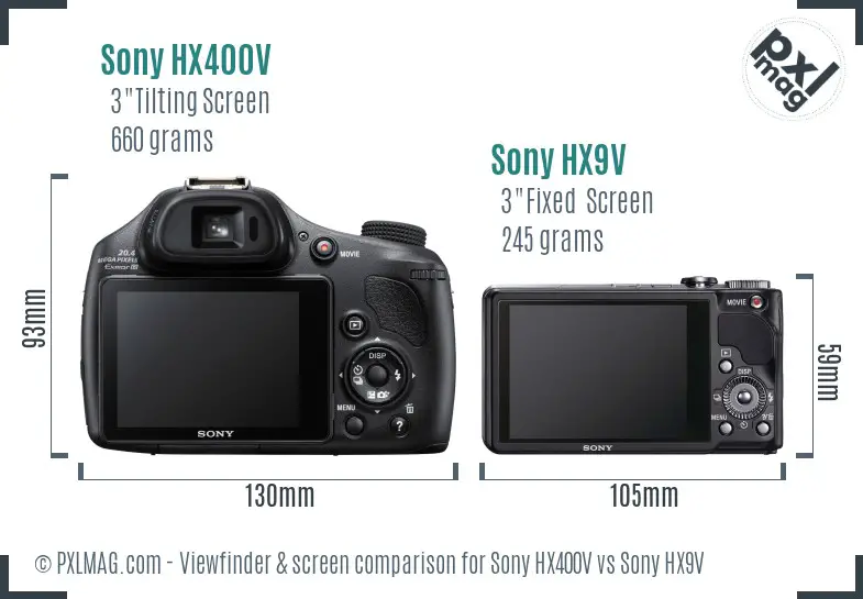 Sony HX400V vs Sony HX9V Screen and Viewfinder comparison