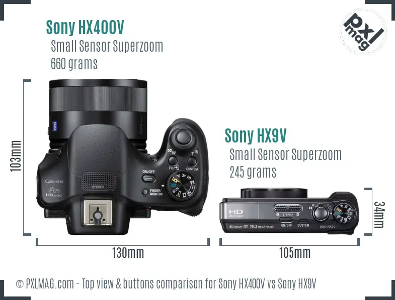 Sony HX400V vs Sony HX9V top view buttons comparison