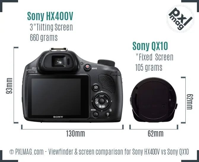 Sony HX400V vs Sony QX10 Screen and Viewfinder comparison