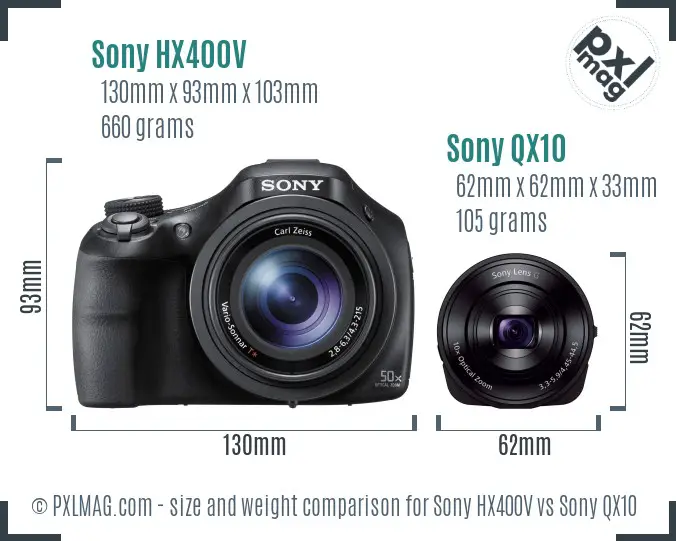 Sony HX400V vs Sony QX10 size comparison