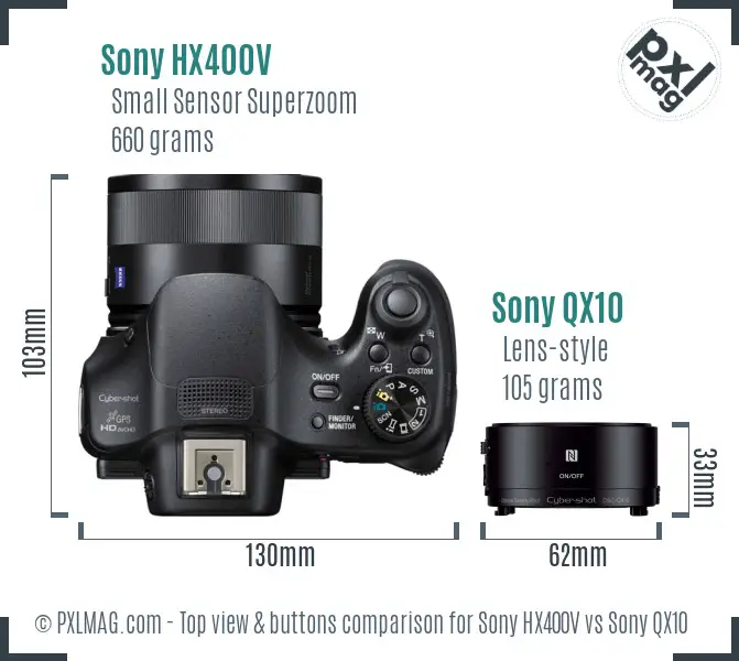 Sony HX400V vs Sony QX10 top view buttons comparison