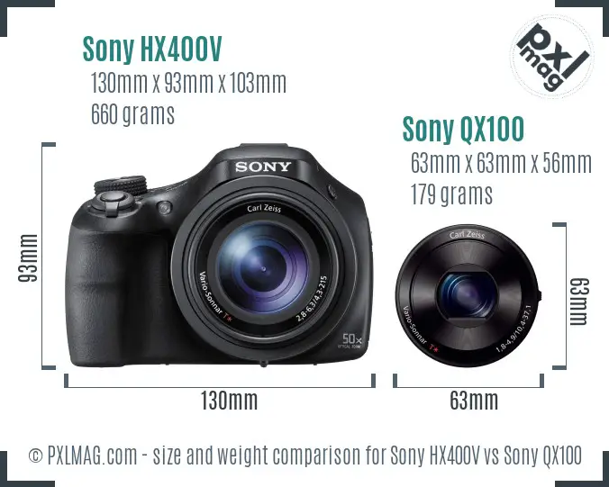 Sony HX400V vs Sony QX100 size comparison